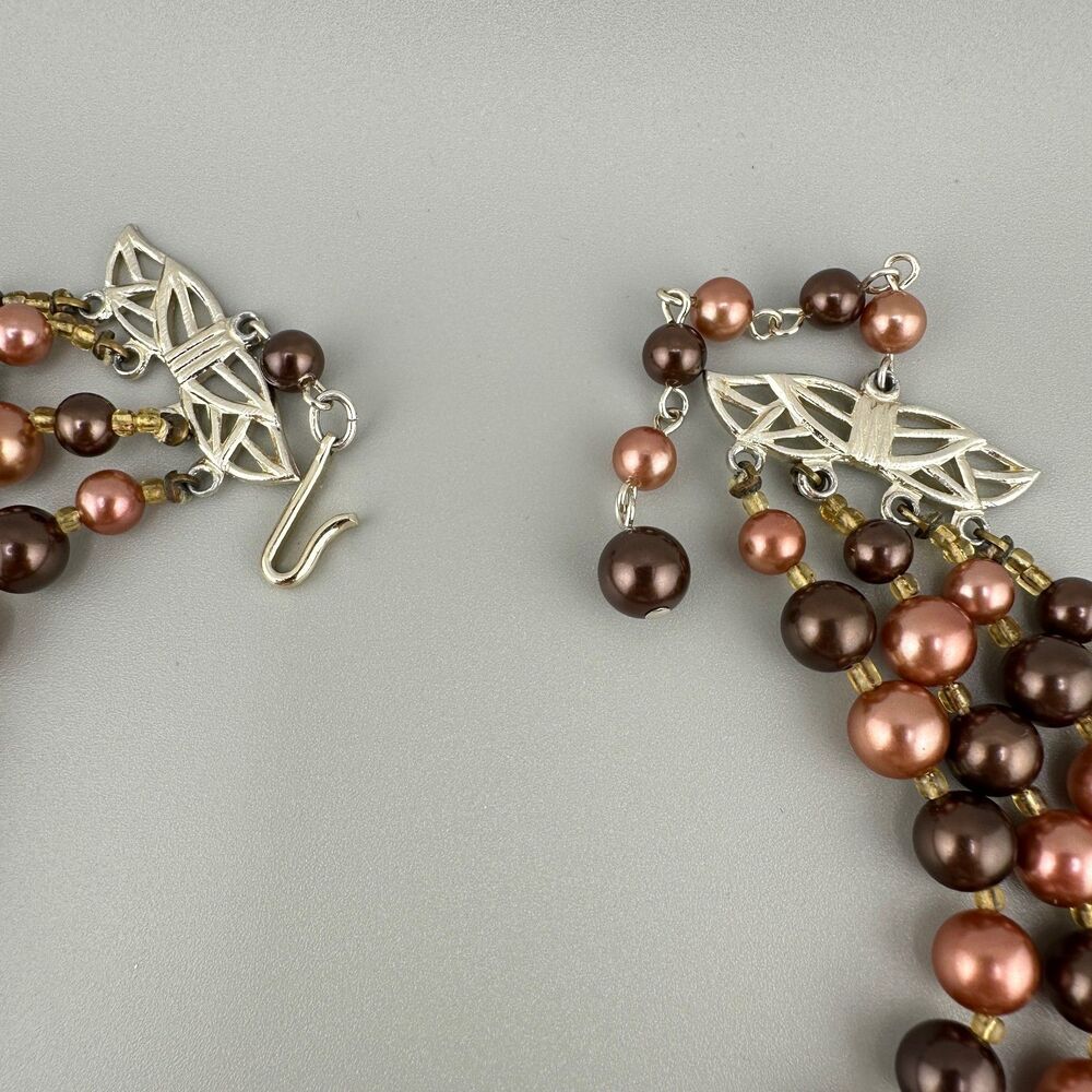 Vintage Japan Faux Pearl Necklace Multi Strand Topaz Root Beer Color AB Beads - Picture 6 of 16